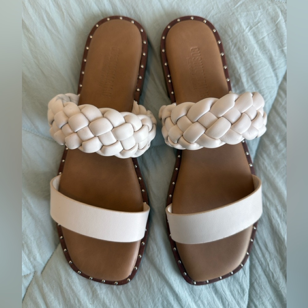 Cushionaire Women’s Braided Double-Strap Slide Sandals in White